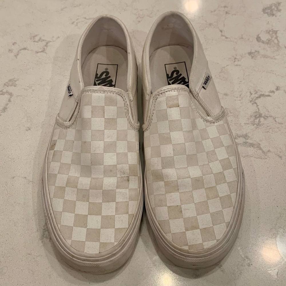 Vans White Checkered Slip-On Sneakers Size 9